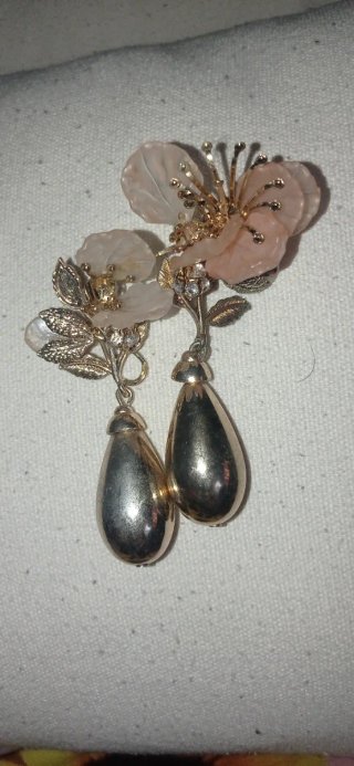 Pendientes flor rosa y perla plata