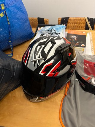 Casco Moto Axor Negro Rojo Gris