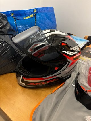 Casco Moto Axor Negro Rojo Gris