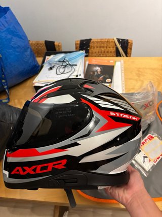 Casco Moto Axor Negro Rojo Gris