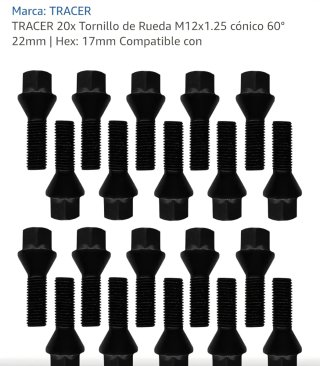 20 Tornillos TRACER M12x1.25 cónicos