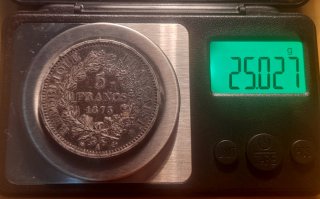 Moneda plata 5 Francos 1873 A