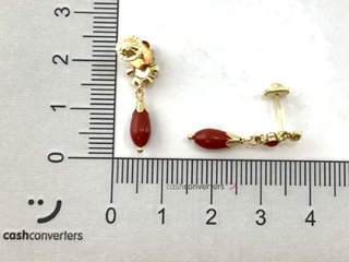 pendientes oro 18k con piedra con coral