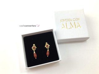 pendientes oro 18k con piedra con coral
