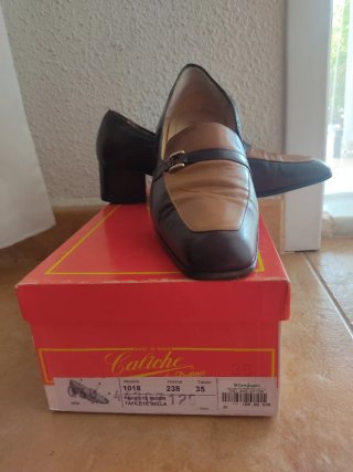 Zapatos Caliche Piel Talla 38 Marrón/Negro