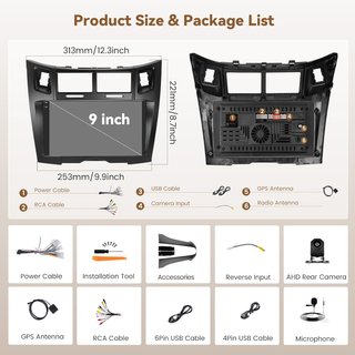 HIKITY Android15 4+64GB Autoradio 9'' Toyota Yaris