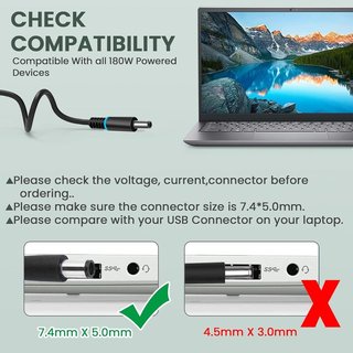 TUVOYO Cargador 240W 19.5V 12.3A 7.4x5.0mm DELL