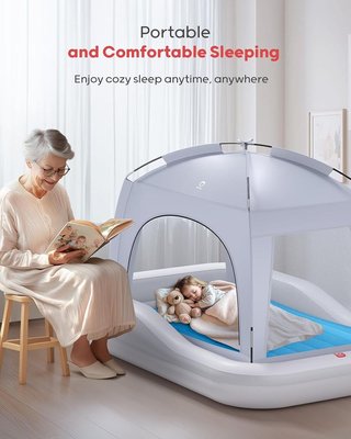QPAU cama inflable infantil viaje PVC Gris Azul