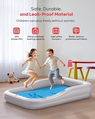 QPAU cama inflable infantil viaje PVC Gris Azul
