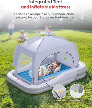 QPAU cama inflable infantil viaje PVC Gris Azul