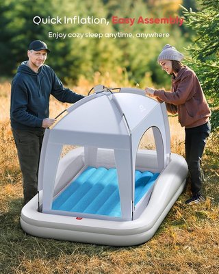 QPAU cama inflable infantil viaje PVC Gris Azul