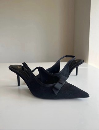 Zara Slingback Negro Lazo Tacón 7cm Nuevos