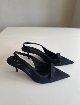 Zara Slingback Negro Lazo Tacón 7cm Nuevos