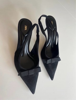 Zara Slingback Negro Lazo Tacón 7cm Nuevos