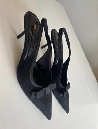 Zara Slingback Negro Lazo Tacón 7cm Nuevos