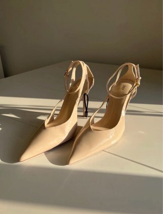 Zara Slingback Tacón 10cm Pulsera Tobillo Beige