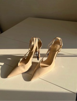 Zara Slingback Tacón 10cm Pulsera Tobillo Beige
