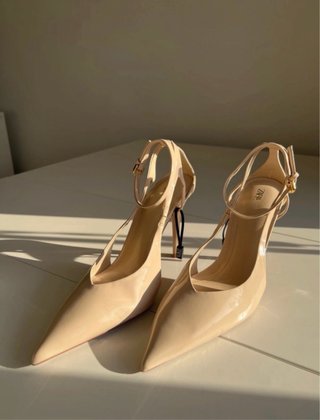 Zara Slingback Tacón 10cm Pulsera Tobillo Beige