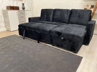 SOFA CAMA NUEVO EN COLOR NEGRO CON BAUL