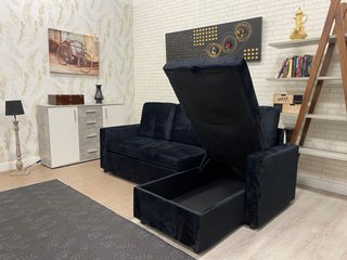SOFA CAMA NUEVO EN COLOR NEGRO CON BAUL