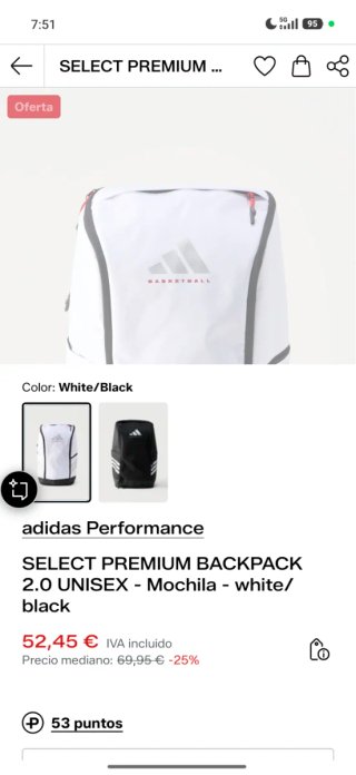 Mochila Adidas Performance nueva PRECINTADA