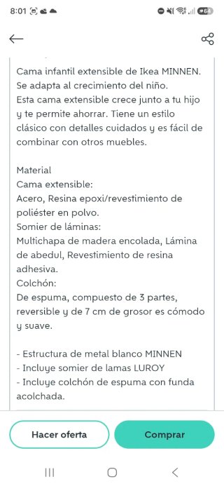 Cama extensible infantil Ikea blanca
