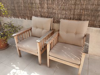 Butaca de jardín madera y tela beige