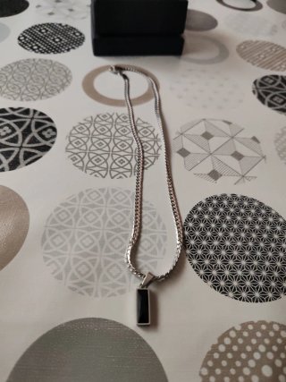 Collar Acero Negro Rectangular Hombre