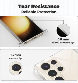 Custodia per Samsung Galaxy S23 Ultra Trasparente con Cordino Rosa/Oro