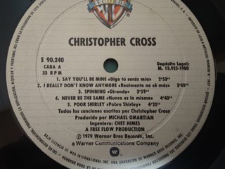 Christopher Cross LP Vinilo Sailing Arthur Theme