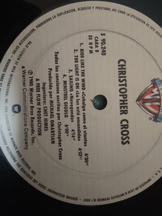 Christopher Cross LP Vinilo Sailing Arthur Theme