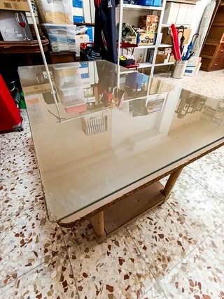 Mesa camilla madera con cristal a medida