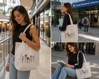 Bolsa Liss azul/verde con flores