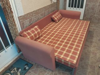 Sofá Cama 3 Plazas Rojo y Amarillo