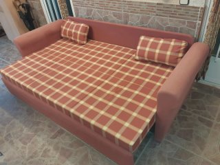 Sofá Cama 3 Plazas Rojo y Amarillo