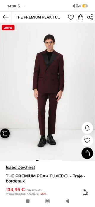 Traje Isaac Dewhirst Peak Tuxedo Bordeaux