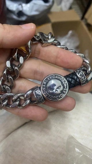 Bracciale Harley Davidson Skull Nero Argento