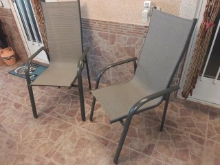2 Sillas Terraza Metal Tela Beige Gris