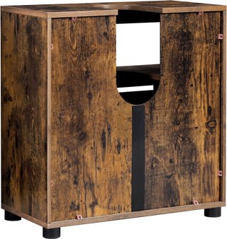 Mueble Bajo Lavabo, Mueble de Baño, Armario de Almacenamiento, 30 X 60 X 64 Cm, Adecuado para Lavabos Sin Columna, Con Doble Puerta de Persiana, Estante Regulable, Marrón Vintage BBK04BX