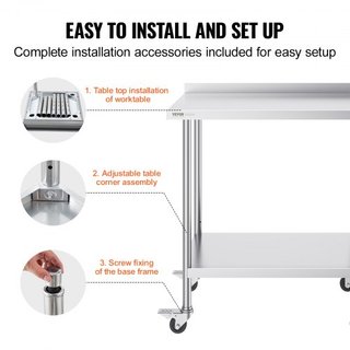 Banco da Lavoro in Acciaio Inox 24 x 36 x 40 Pollici, Banco Preparazione Alimenti Commerciale con Ruote, Banco da Lavoro Pesante, Banco da Lavoro in Metallo con Altezza Regolabile per Ristoranti...