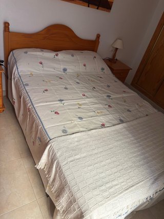 Cama Matrimonio Madera y Tela