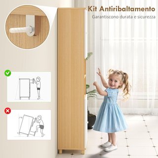 Mueble de Baño de Columna con Puertas, 2 Estantes Abiertos, 2 Armarios, Mueble de Baño Ahorra Espacio con Estantes Regulables para Comedor, Sala de Estar, 30X30X166 Cm, Blanco y Madera