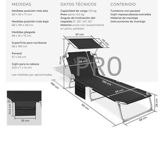Tumbona plegable con reposacabezas