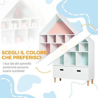 Scaffalatura per Giocattoli per Bambini e Adolescenti con Ripiani a Cubo Bianchi, Due Colori Intercambiabili, Blu e Rosa 82X30X126Cm