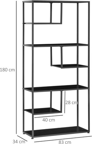 Estantería de 7 Niveles, Estantería Vertical Ahorradora de Espacio, Estructura de Acero, Estante para Soggiorno Dormitorio Oficina Estudio, Industrial, 83X34X180 Cm, Negro