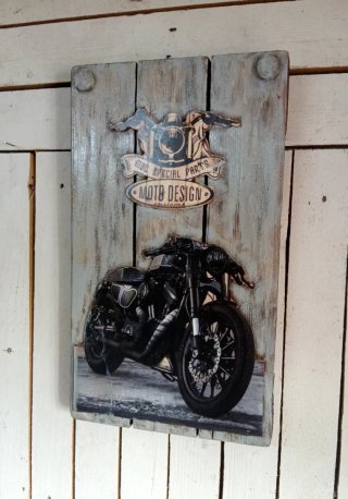 Cartel MOTO DESIGN madera relieveb50×30cm