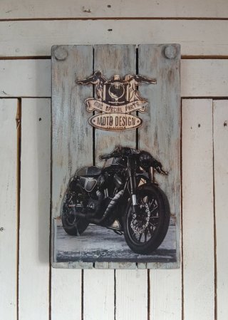 Cartel MOTO DESIGN madera relieveb50×30cm