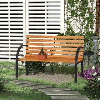 Banco de Madera 2 Plazas, Banco de Exterior, Jardín, Balcón o Terraza 122X60X83Cm, Negro y Color Madera