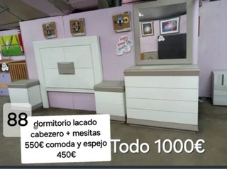 Dormitorio lacado: cabecero, mesitas, cómoda y esp