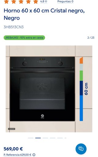 Horno 60x60 cm Cristal Negro